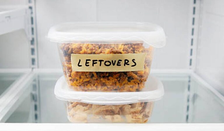 Leftover containers in refrigerator