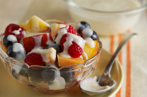 Fresh Fruit with Warm Honey Yogurt Topping