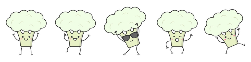 Set cauliflower character cartoon dancing smiling face vegetable happy emotions icon logo vector illustration.