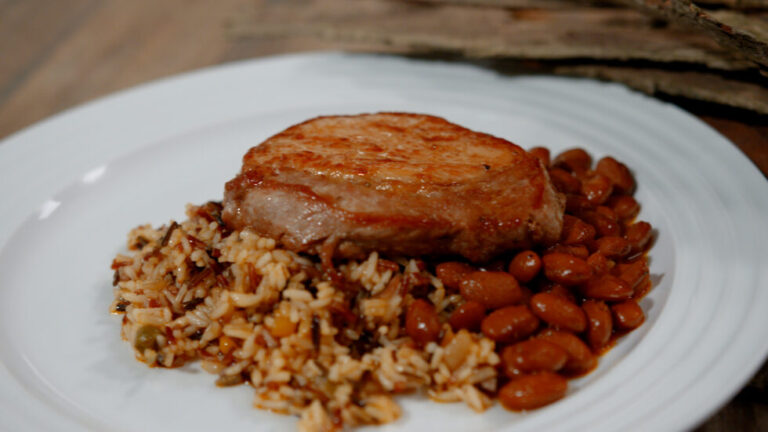 Shagbark Hickory-Glazed Pork with Wild Rice & Pinto Beans