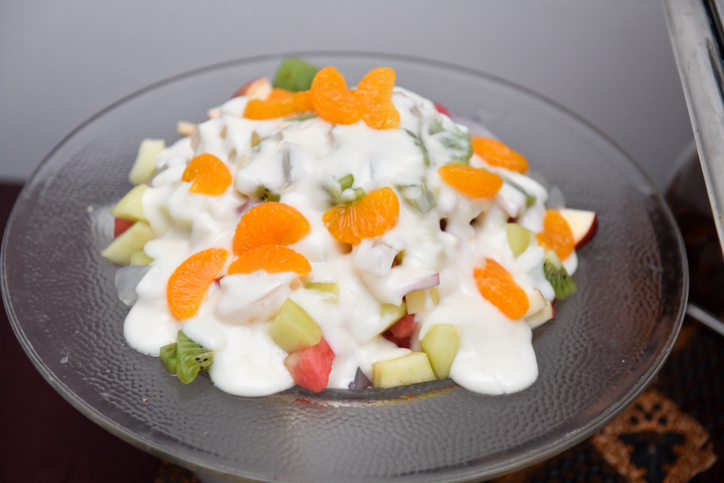 fruit salad with sweet and sour mayonnaise sauce