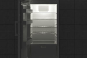 Empty fridge with open door